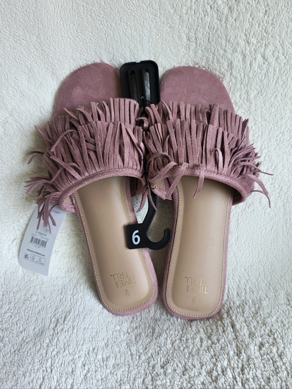 New Time and Tru Women's Boho Fringe Slide Sandals, Summer shoes, size 9